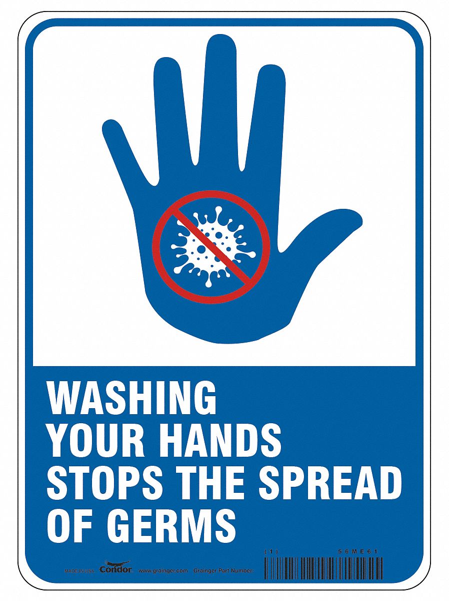 Hygiene Sign: 10 in x14 in Nominal Sign Size, 0.055 in Thick, With Mounting Holes Sign Mounting