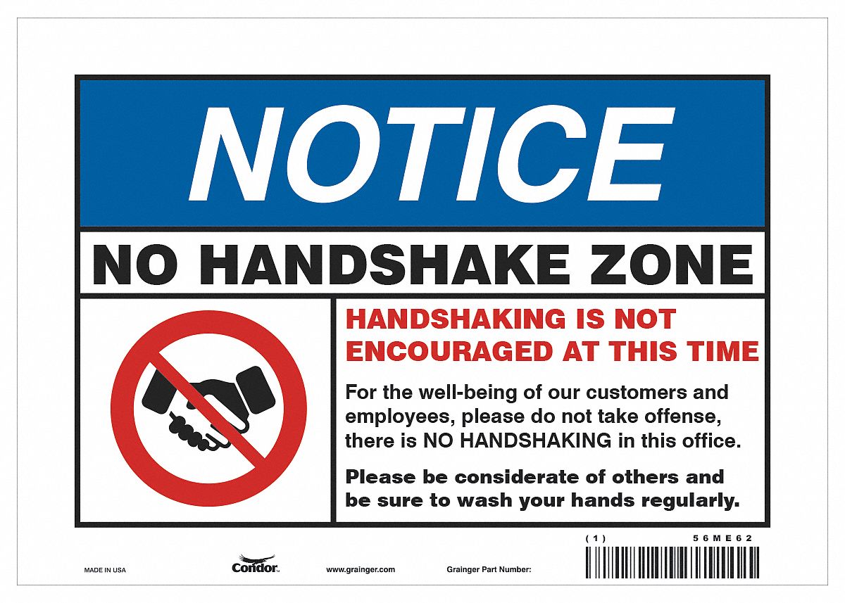 Hygiene Sign: 7 in x 10 in Nominal Sign Size, 0.004 in Thick, Adhesive Surface Sign Mounting, Vinyl