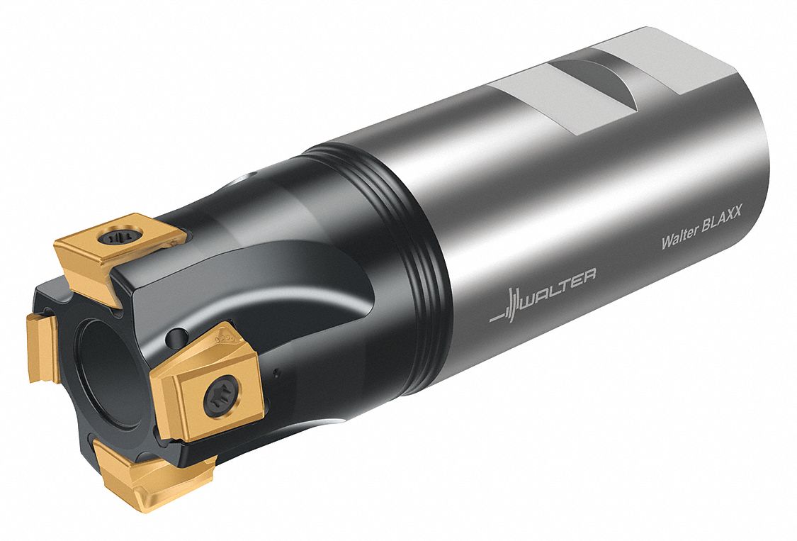 Indexable Square Shoulder End Mill: 1 1/2 in Max. Cutting Dia., Weldon Flat, Coolant Through