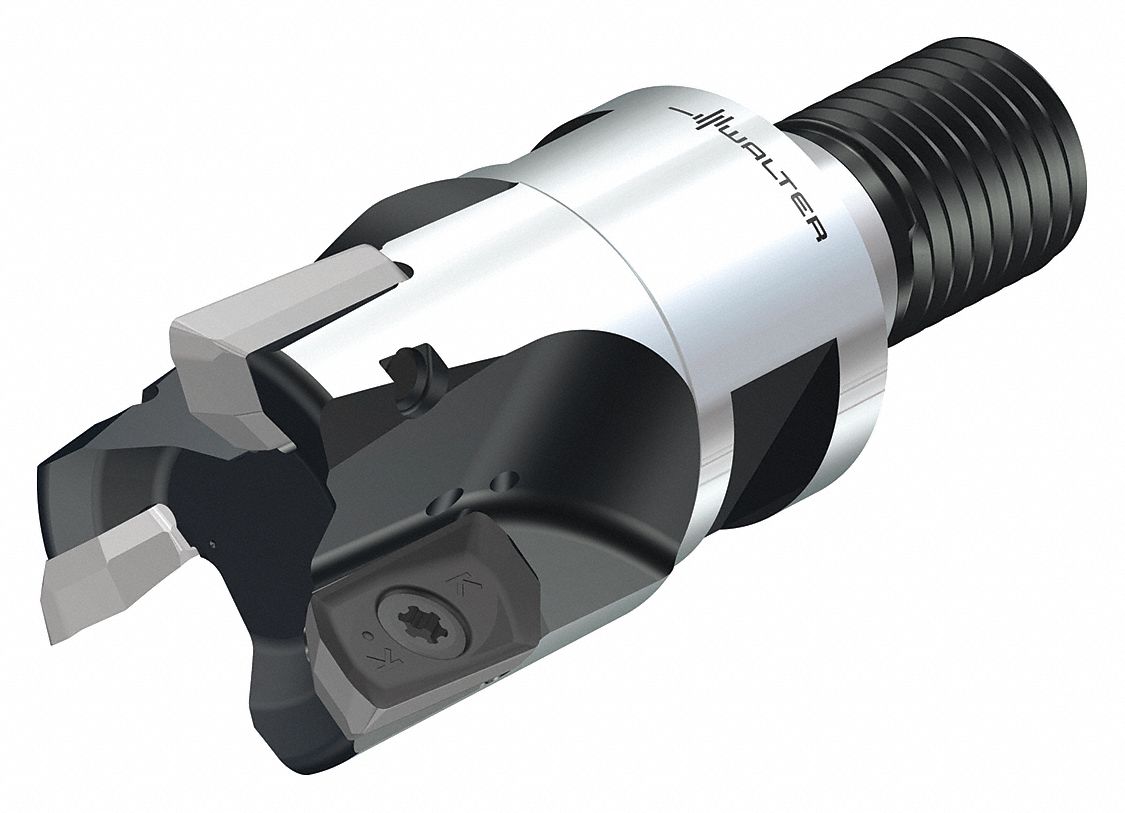 Indexable Square Shoulder End Mill: 1 1/2 in Max. Cutting Dia., Screw On, T36 Connection Size