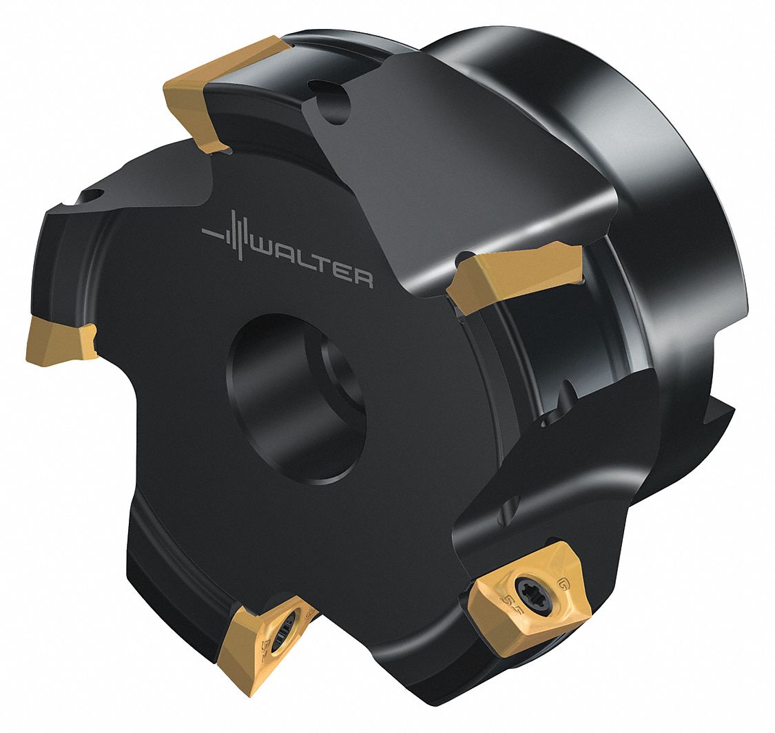 Indexable Face Mill: 1 in Arbor Dia., 90° Side Cutting Edge Angle, 2 in Overall Lg