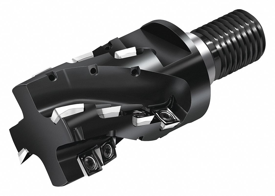 Indexable Square Shoulder End Mill: 1 13/50 in Max. Cutting Dia., Screw On, Coolant Through