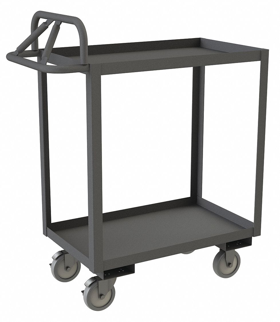 Cart, Gray, 2 Shelves, with Side Brakes