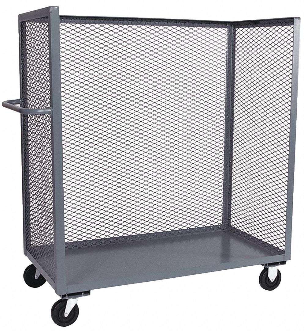 Stock Cart, Mesh, 3-Sided, with Shelf