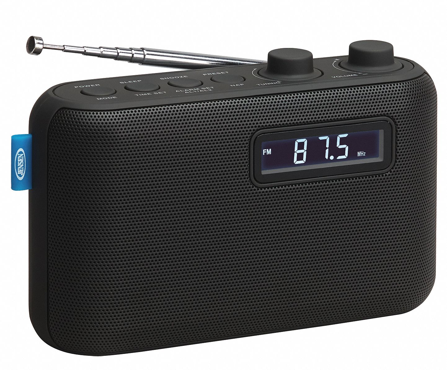 Radio: Batteries, 0 Alarms, Black, White, 6 in Radio Overall Wd, 6 in Radio Overall Dp