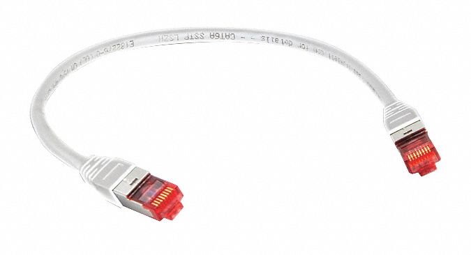 Voice and Data Patch Cable: Shielded, Cat 6A, 1 ft Overall Lg, LSOH/LSZH, Round, 26 AWG