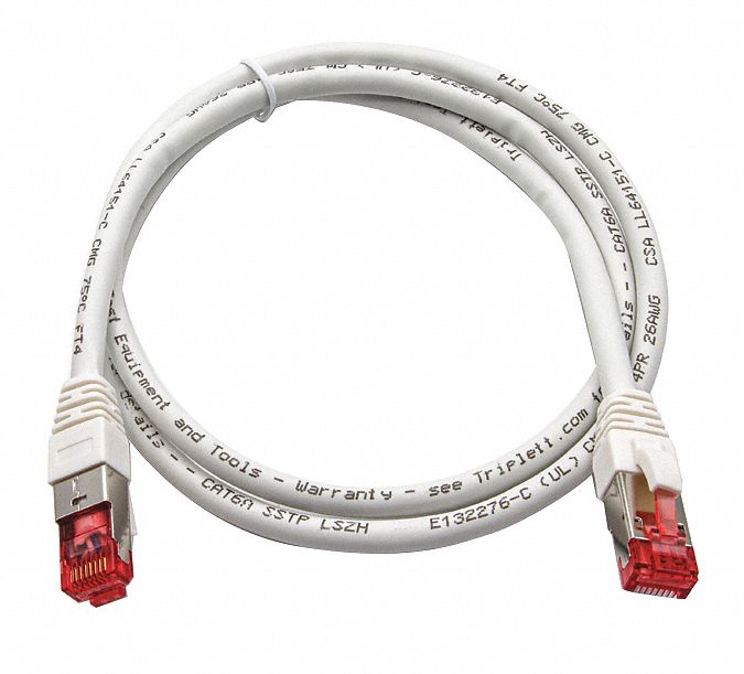 Voice and Data Patch Cable: Shielded, Cat 6A, 3 ft Overall Lg, LSOH/LSZH, Round, 26 AWG