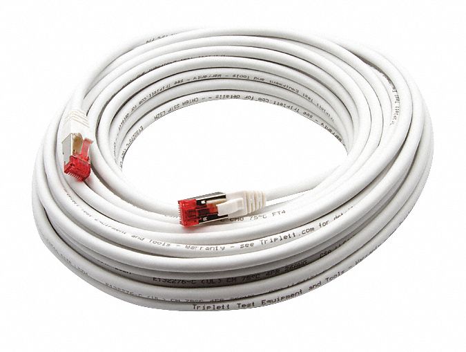Voice and Data Patch Cable: Shielded, Cat 6A, 50 ft Overall Lg, LSOH/LSZH, Round, 26 AWG