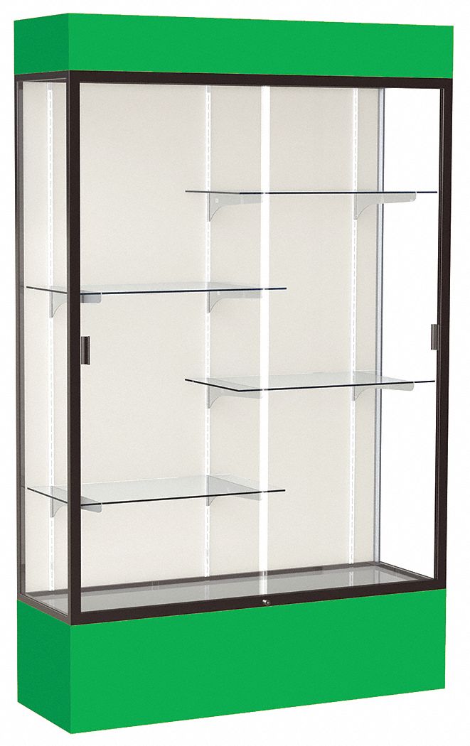 WADDELL DISPLAY Floor Display Case: 80 in Ht, 48 in Lg, 16 in Dp, 25 lb  Shelf Capacity, Green