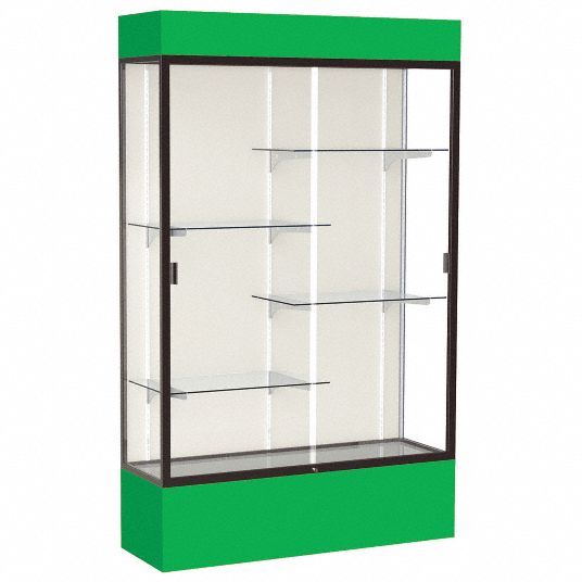 WADDELL DISPLAY Floor Display Case: 80 in Ht, 48 in Lg, 16 in Dp, 25 lb  Shelf Capacity, Green