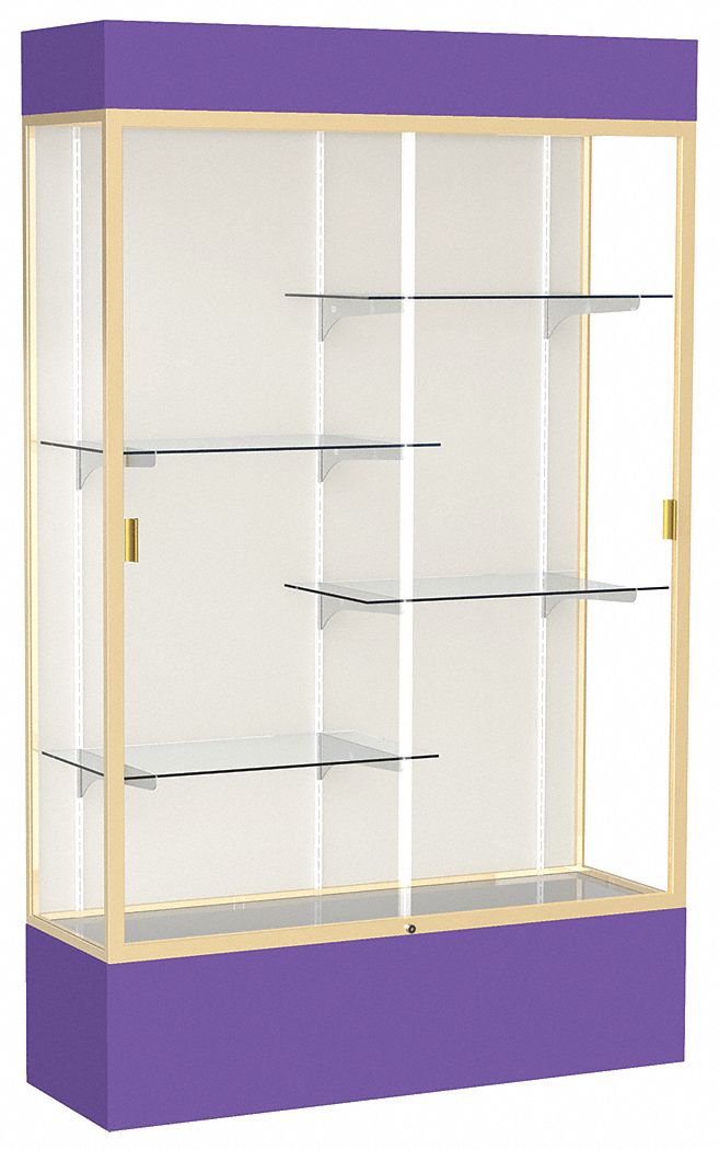 Floor Display Case: 80 in Ht, 48 in Lg, 16 in Dp, 25 lb Shelf Capacity, Purple