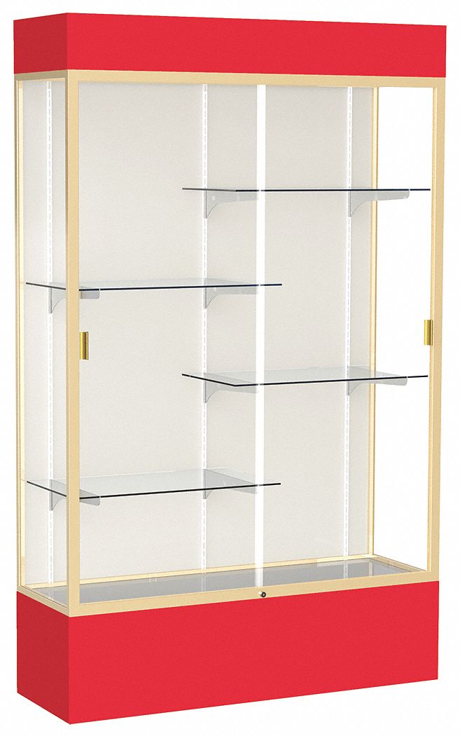 Floor Display Case: 80 in Ht, 48 in Lg, 16 in Dp, 25 lb Shelf Capacity, Red
