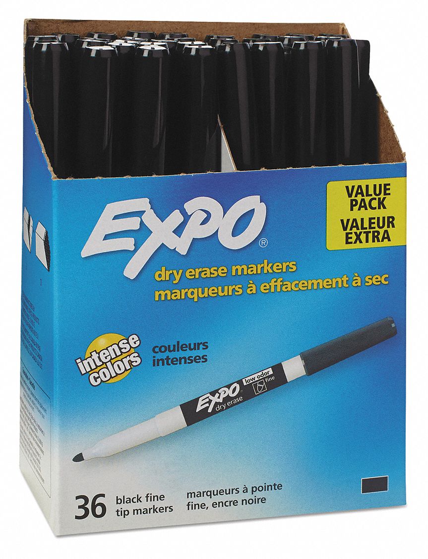 EXPO, Dry Erase Marker,Fine Point,Black,PK36 56XK721921062 Grainger