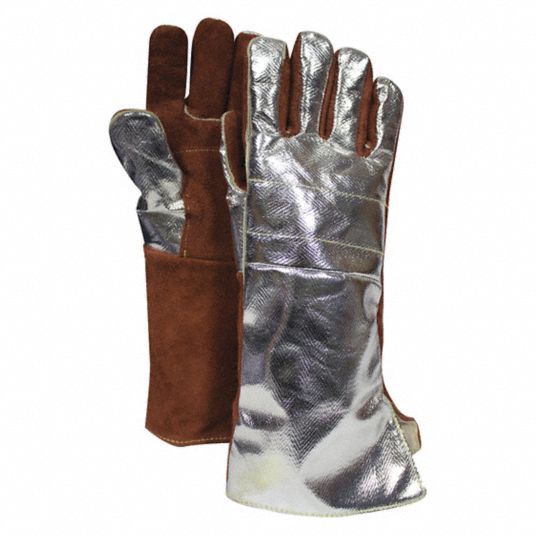 National Safety Apparel - DJXG705165XL - Carbon Armour 16-1/2 Thermal Leather Glove Snap Adjustment, Aluminized/Brown