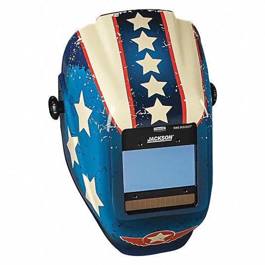 Welding Helmet: Auto-Darkening, 4 Arc Sensors, Blue/Red/White, Stars & Scars, Digital