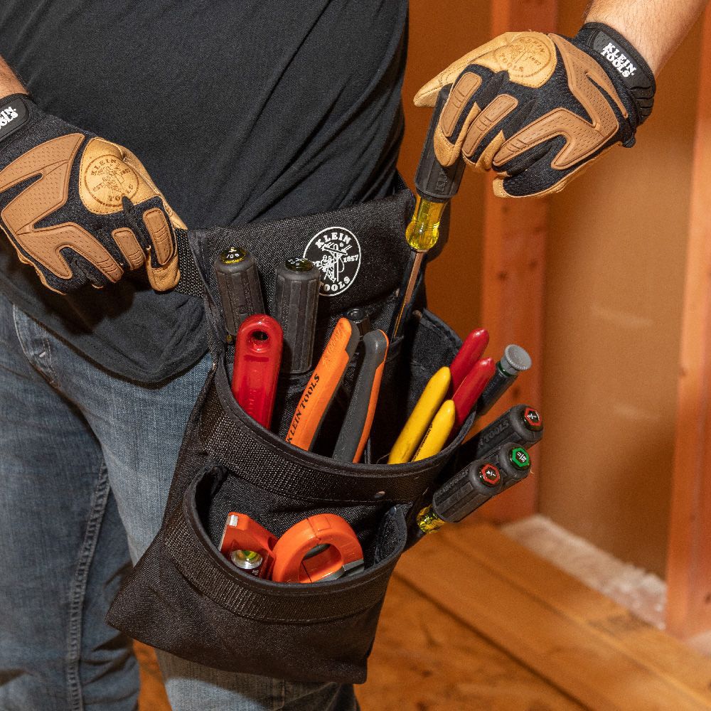 KLEIN TOOLS Tool Belt Nylon, Electrician, 11 Pockets, Padded, 32 in to 36 in Waist Size, Black