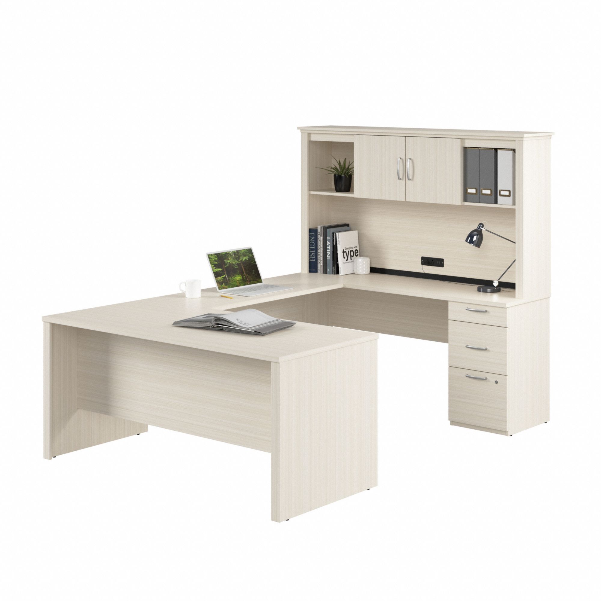 BESTAR, White Chocolate, 66 in Overall Wd, U-Shaped Office Desk ...