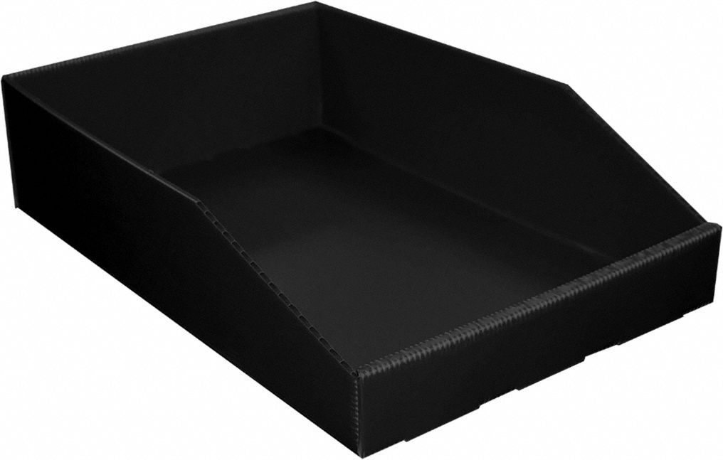 Hopper Bin: 18 in Overall Lg, 12 in x 4 1/2 in, Black, Not Nesting Capable
