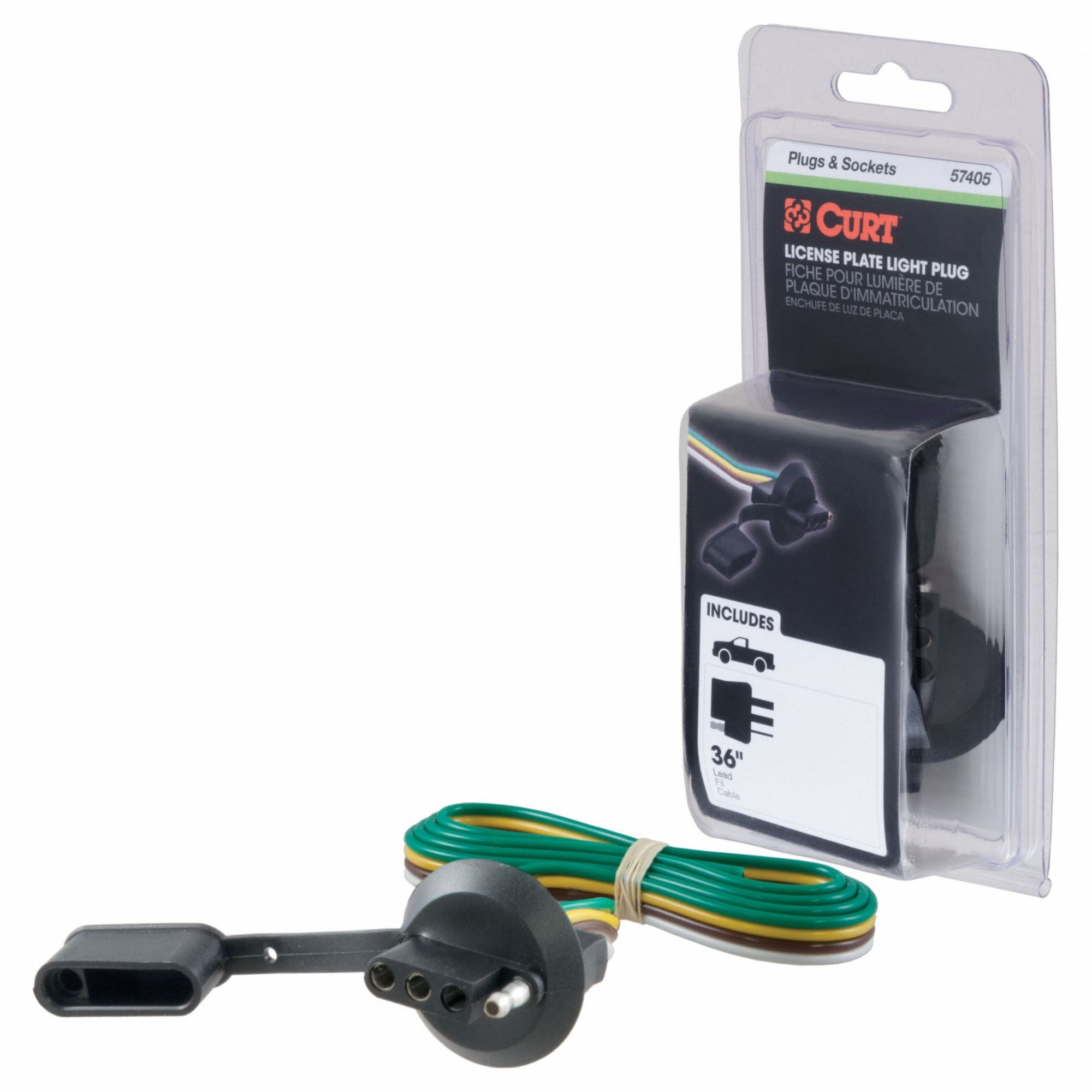 CURT, 4Way Flat, 36 in Wire Lg, Automotive Electrical Plug 809LY4