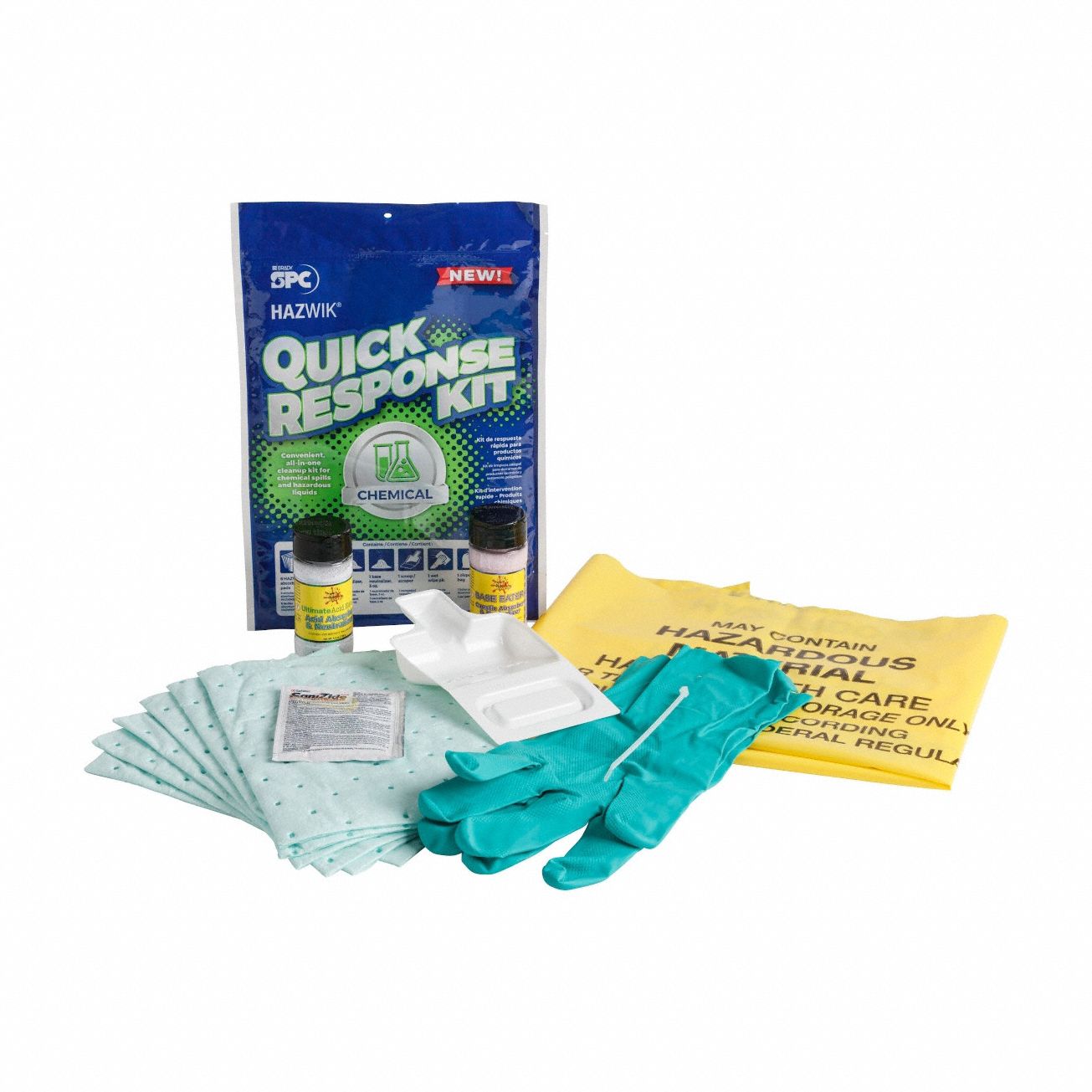 Spill Kit: Bag, 0 gal Volume Absorbed Per Kit, (6) Pads (7.5 in x 10 in), Green, 5 PK