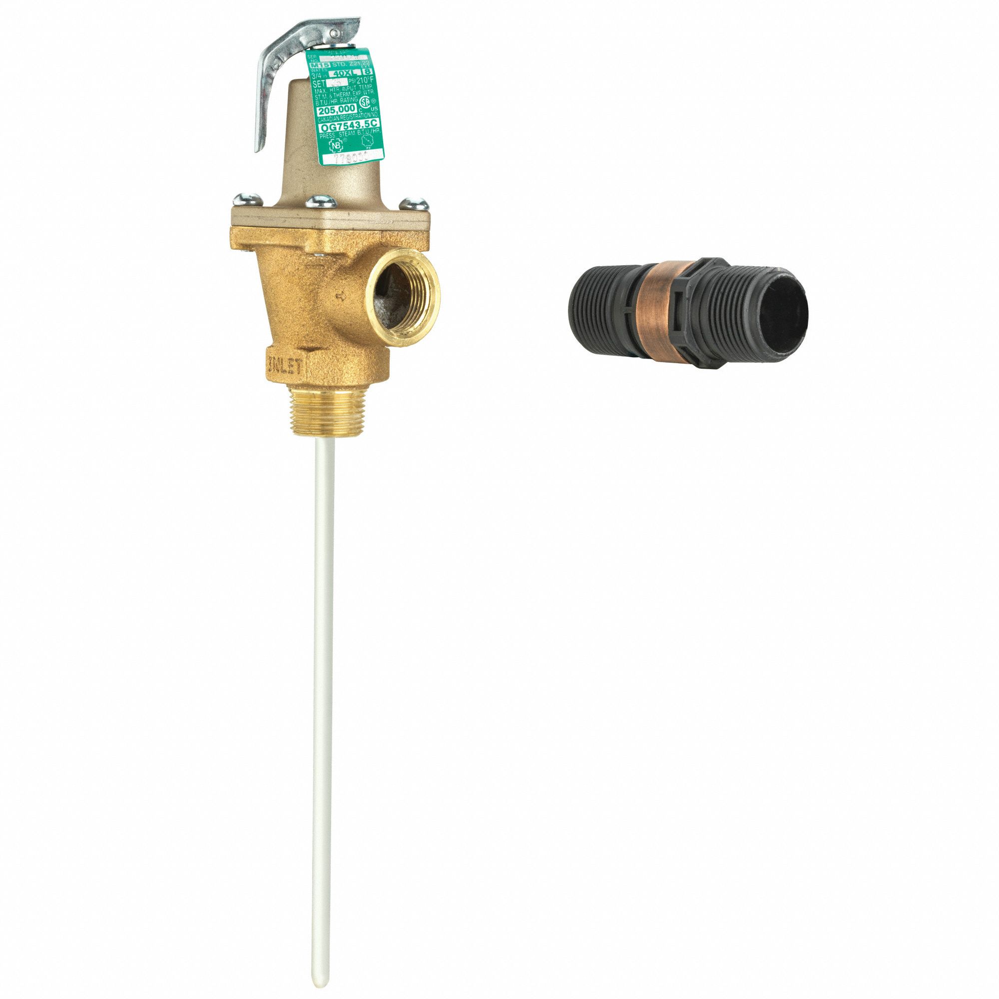 Pressure Relief Valve: MNPT x FNPT, 3/4 in x 3/4 in, Copper Alloy, 125 psi Max. Op Pressure