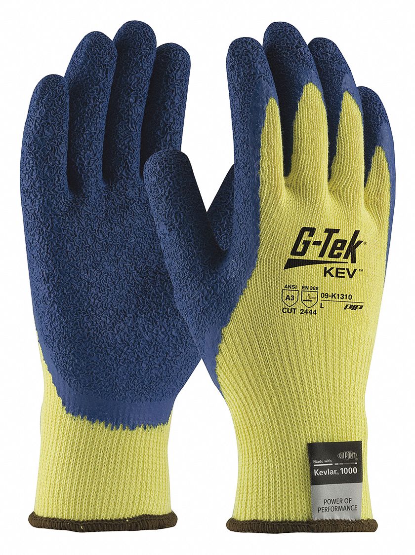 Cut-Resistant Glove: L ( 9 ), ANSI Cut Level A3, Palm, Dipped, Latex, Kevlar® ( 10 ga ), 12 PK