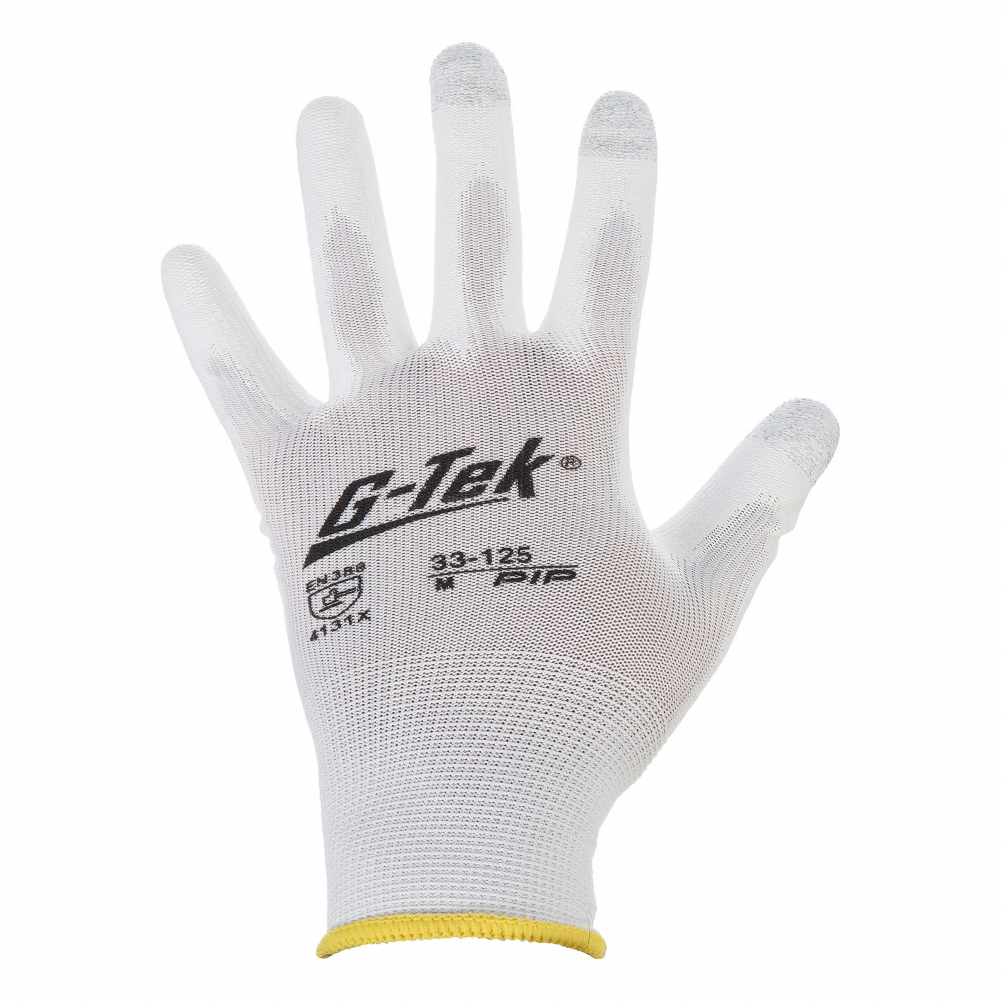 Coated Gloves: M ( 8 ), Smooth, Polyurethane, Palm, Dipped, ANSI Abrasion Level 1, White, 12 PK