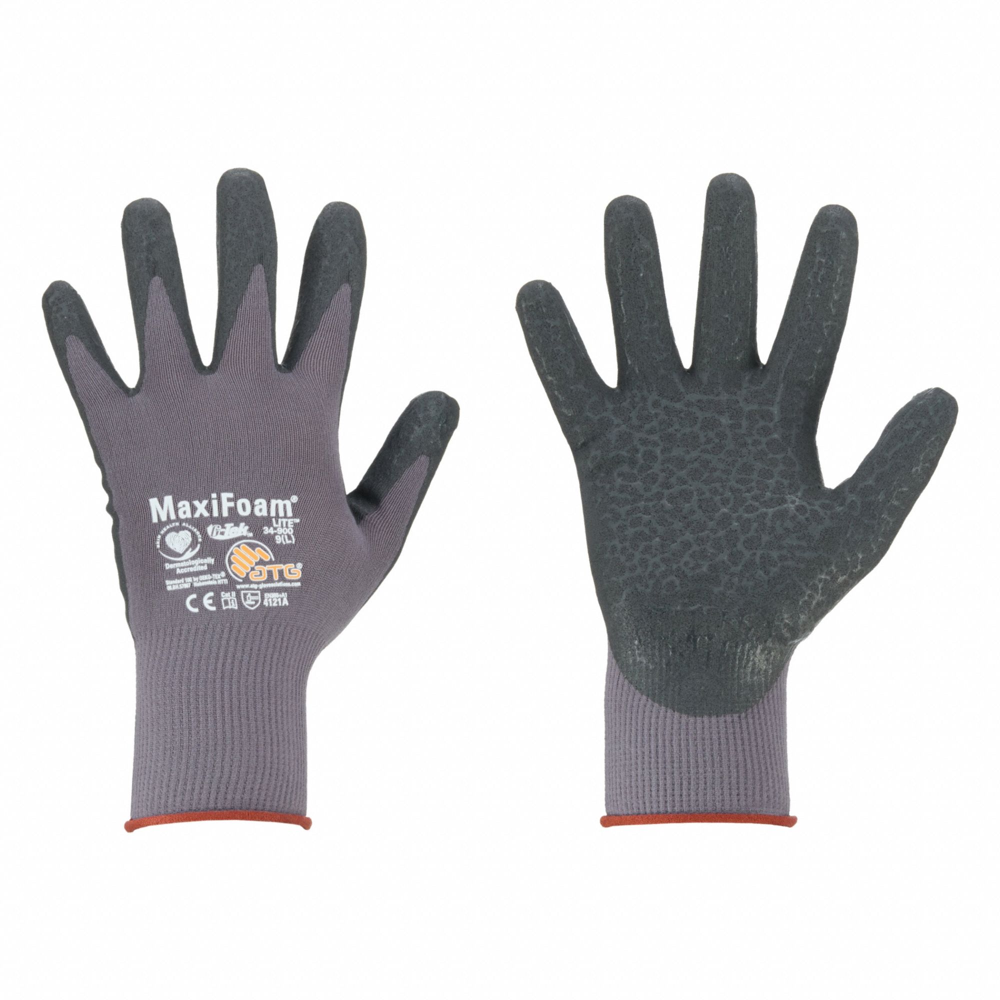 Coated Gloves: L ( 9 ), Foam, Microporous Nitrile, Palm, Dipped, ANSI Abrasion Level 3, 12 PK