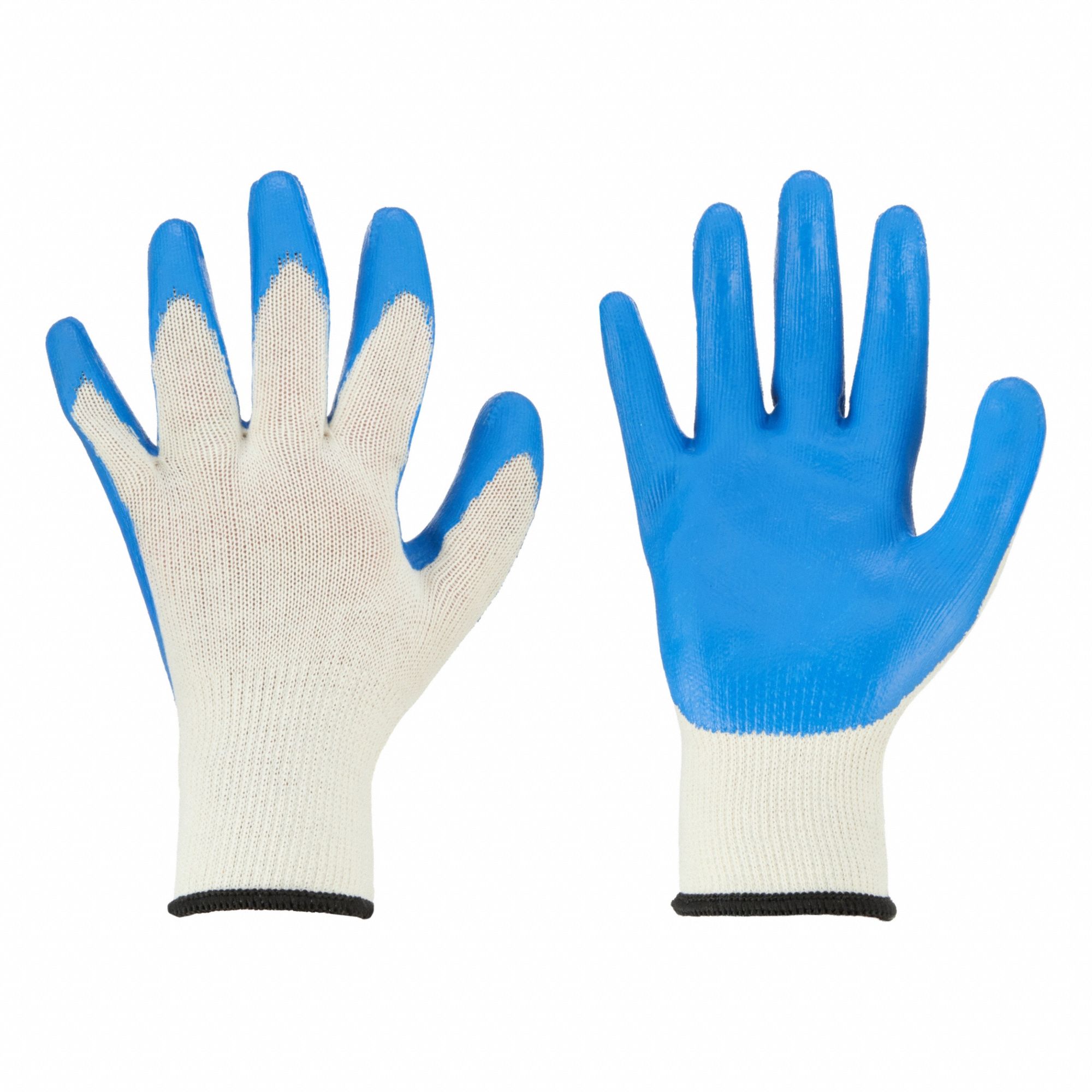 Coated Gloves: XL ( 10 ), Smooth, Latex, Palm, Dipped, ANSI Abrasion Level 1, Full Finger, 12 PK