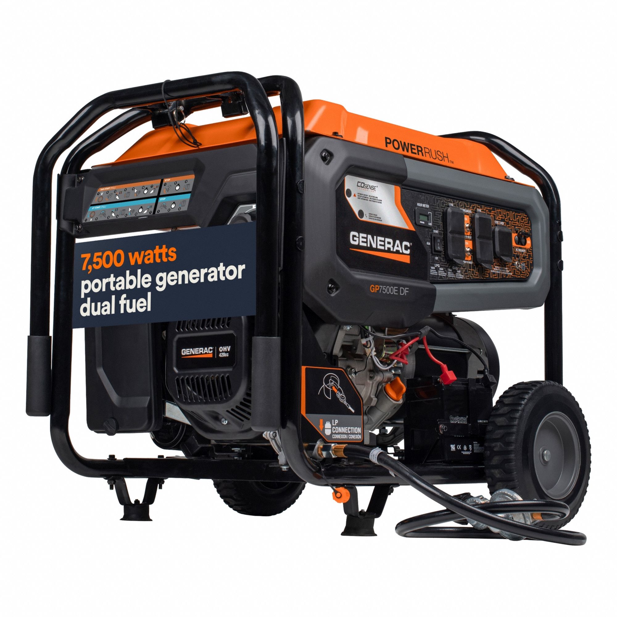 Portable Generator: Conventional, Gasoline/Propane, 7, 500 W Running, 9, 400 W Starting