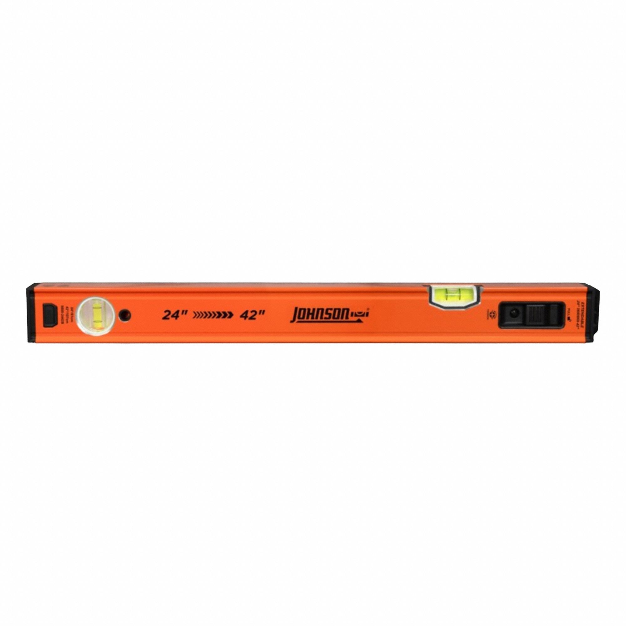 JOHNSON LEVEL Extendable Box Beam: Level & Plumb, Box, 0 Non-Cushioned, 42 in Overall Lg, 0 (MPN 5800-2442B). Key specifications — attr934734: 5800-2442B; attr934735: JOHNSON LEVEL; attr939796: Polycarbonate; attr983962: Aluminum; attr939959: Top & Side Read.