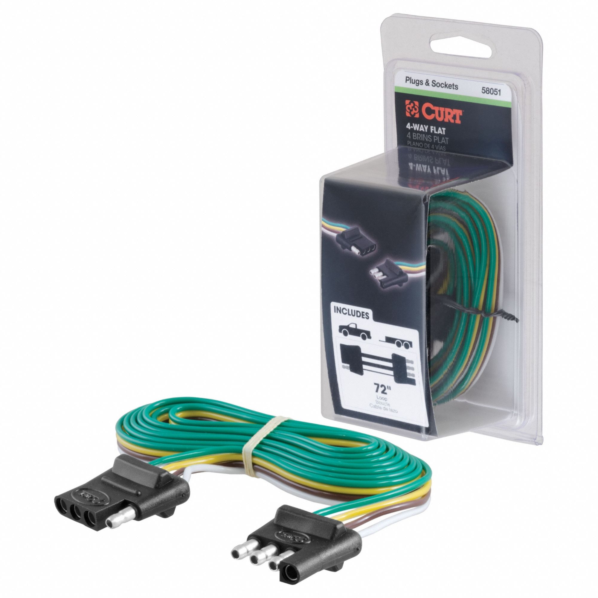 Automotive Electrical Plug: 4-Way, Rubber, 16 ga Wire Gauge, Trailer and Tow Vehicle, Wire