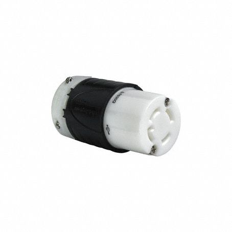 Locking Connector: L16-30R, 30 A, 480V AC, 2 Poles, Black/White, Screw Terminals