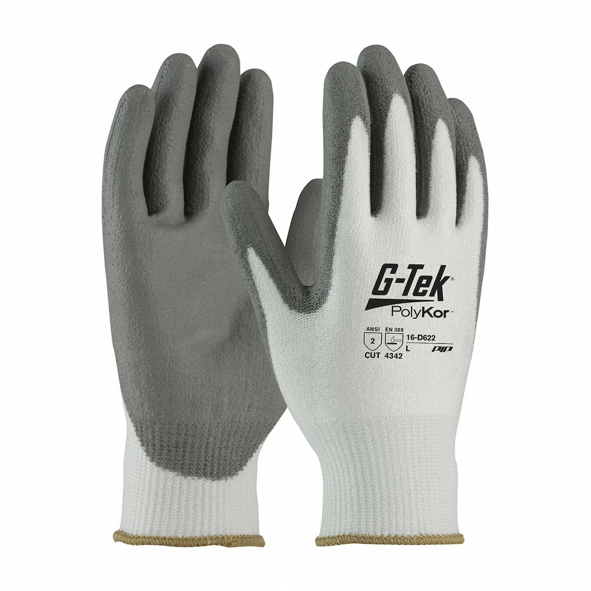 Cut-Resistant Glove: XS ( 6 ), ANSI Cut Level A2, Palm, Dipped, Polyurethane, Smooth, 12 PK