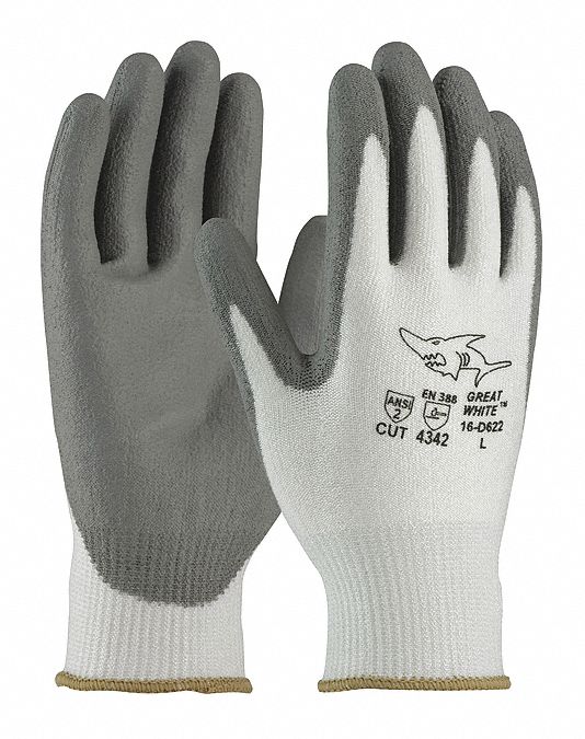 Coated Gloves: L ( 9 ), ANSI Cut Level A2, Palm, Dipped, Polyurethane, PolyKor® ( 13 ga ), 12 PK