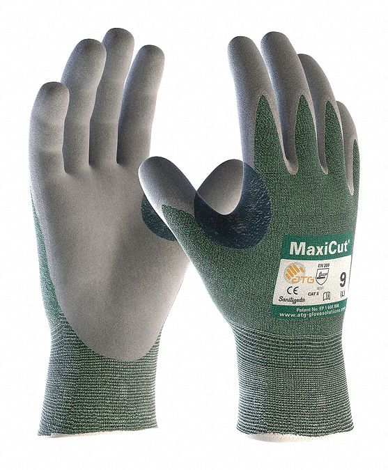 Cut-Resistant Glove: 3XL ( 12 ), ANSI Cut Level A2, Palm, Double Dipped, Nitrile, Sandy, 12 PK