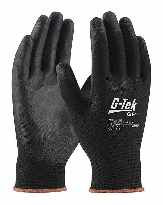 Coated Gloves: 2XL ( 11 ), Smooth, Polyurethane, Palm, Dipped, ANSI Abrasion Level 1, 12 PK