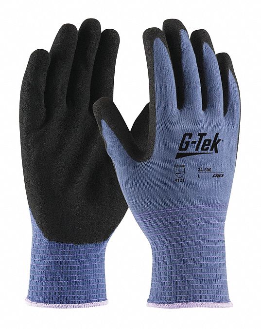 GANTS EN TRICOT, S/ COUTURE, DOIGT COMPLET, CALIBRE 13, TAILLE G/9, BLEU, NYLON, PR