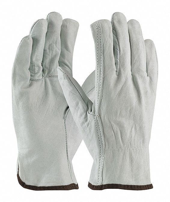 Leather Gloves: L ( 9 ), Cowhide, Std, Glove, Full Finger, Full Leather Leather Coverage, 12 PK