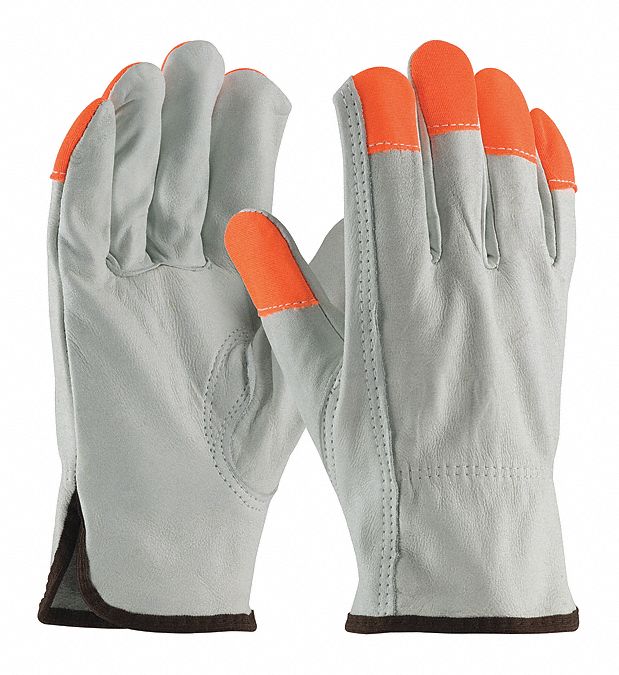 Leather Gloves: 2XL ( 11 ), Cowhide, Std, Glove, Full Finger, Shirred Slip-On Cuff, 12 PK