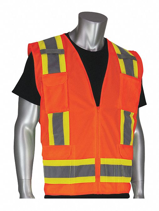 Hi-Visibility Vest, 8 Pockets, Org, 3XL