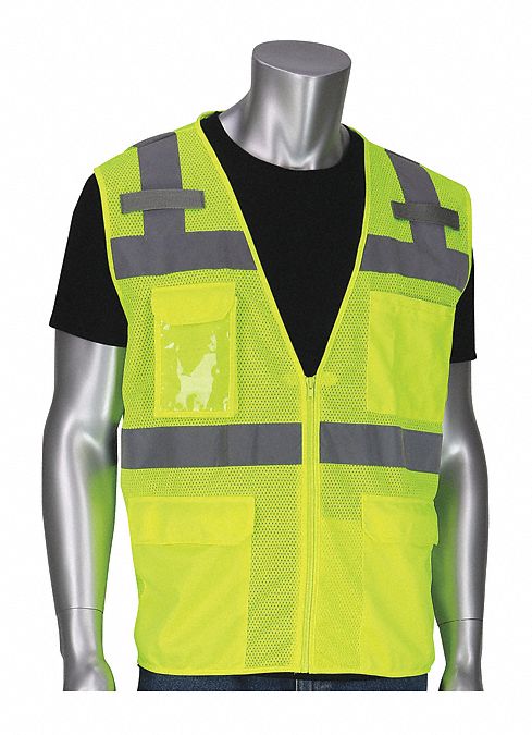 Hi-Visibility Vest, 5 Pockets, Lime Yl, L