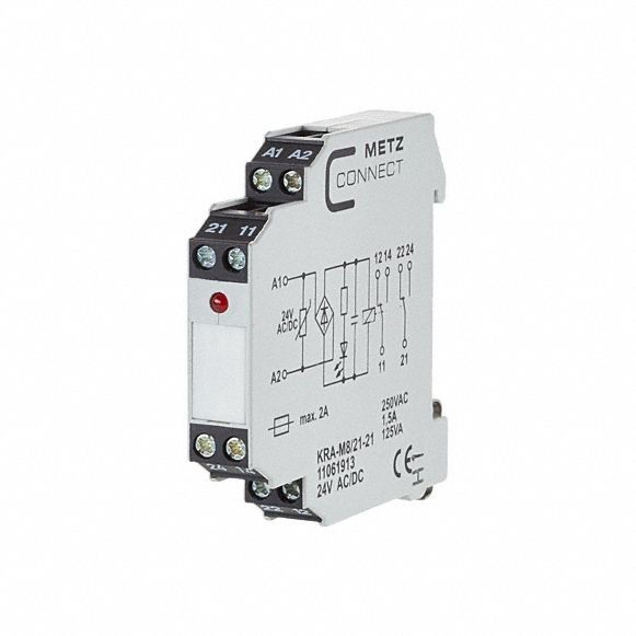 Changeover Contact: DIN Rail Mounting, 1 Outputs, 24V AC/DC, 25 mA Current Rating