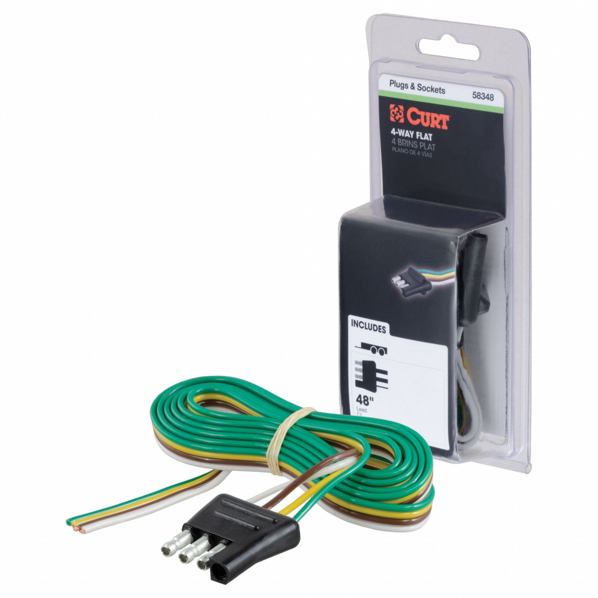 Automotive Electrical Plug: 4-Way, Rubber, 16 ga Wire Gauge, Trailer and Tow Vehicle, Wire