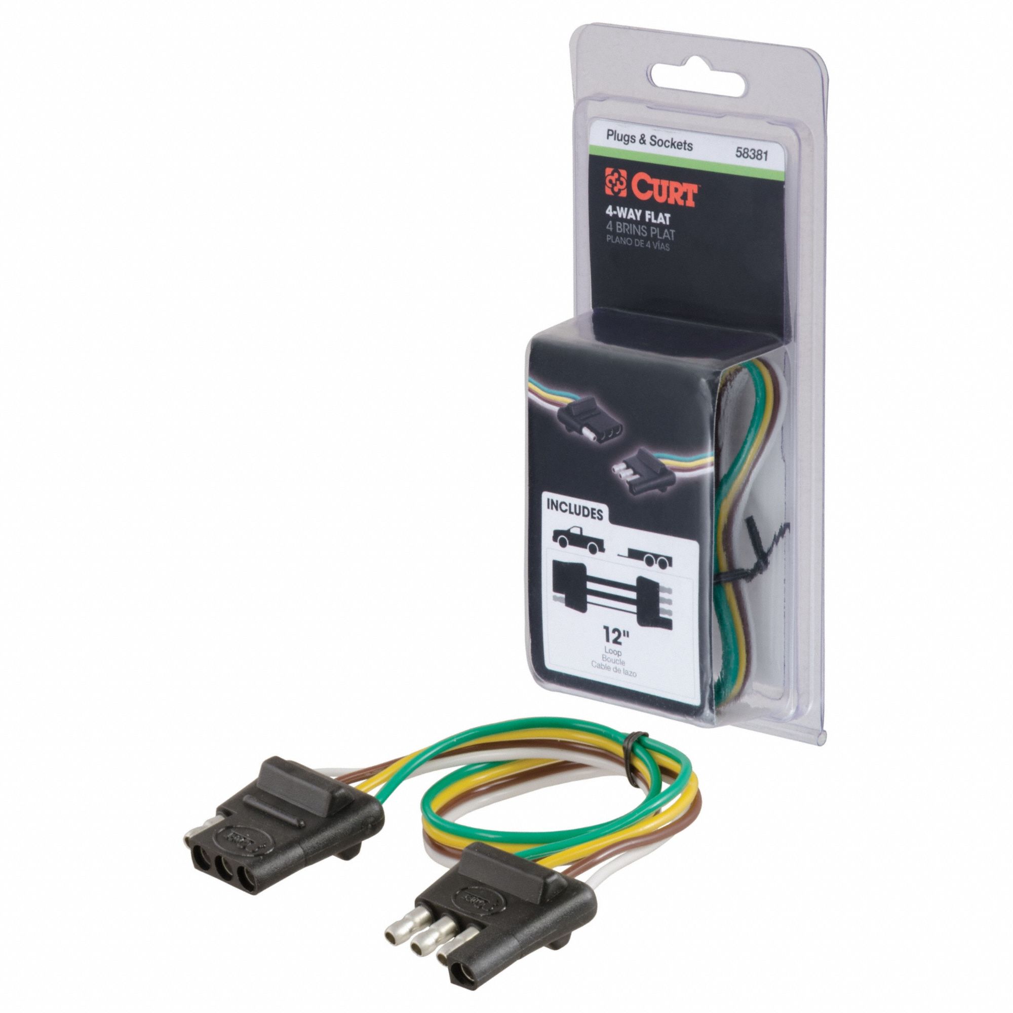 Automotive Electrical Plug: 4-Way, Rubber, 16 ga Wire Gauge, Trailer and Tow Vehicle, Wire