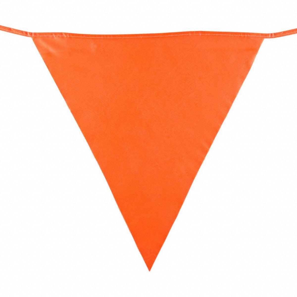 PENNANTS, NYLON, 113 FT OVERALL L, 18 IN OVERALL H, 25 PENNANTS INCLUDED, FLUORESCENT ORANGE