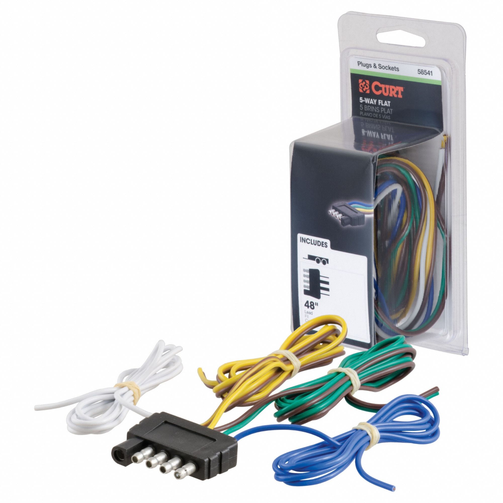 Automotive Electrical Plug: 5-Way, Rubber, 16 ga Wire Gauge, Trailer, Wire