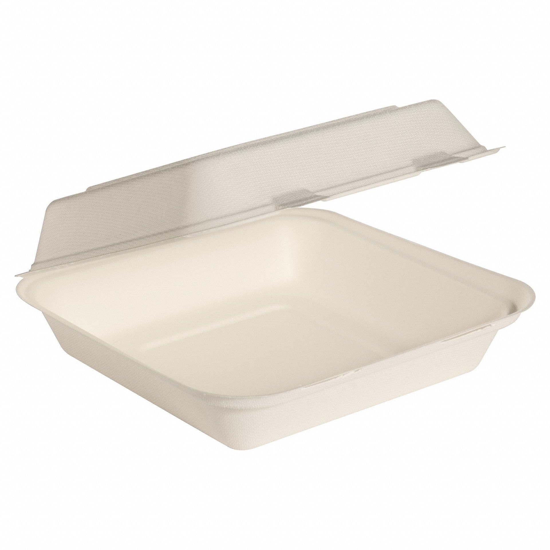 Disposable Carry-Out Food Container: Ivory, Hinged Lid Container Container, Square, 200 PK
