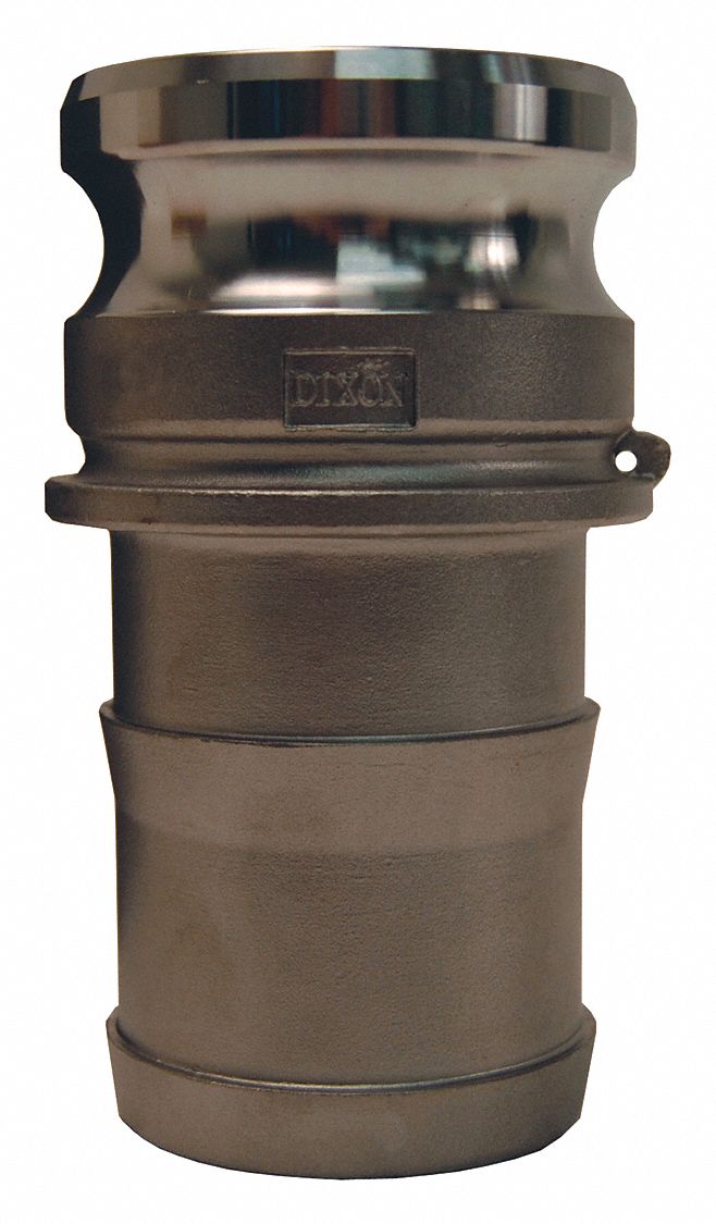 Cam and Groove Adapter: 1 1/2 in Coupling Size, 250 psi Max. Working Pressure @ 70 F, Plug, Type E