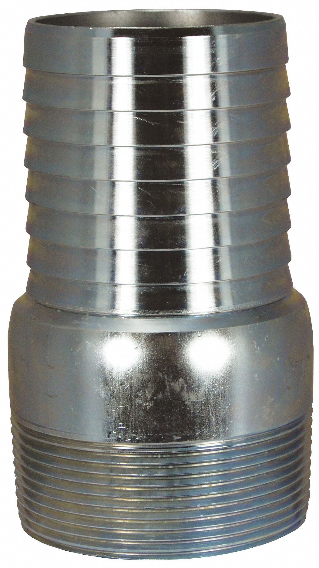 Barbed Hose Fitting: For 3 in Hose I.D., Steel x Steel, 3-1/32 in x 3-1/2 in Fitting Size, No Knurl